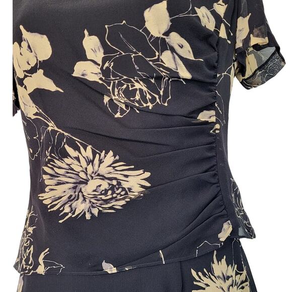 Vintage 80s Cynthia Howie Maggy Boutique 2PC Black Silk Rose Print Set Size 6P - Picture 6 of 14
